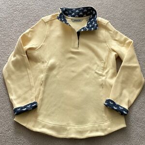 Orvis Light Yellow Pullover with Navy Patterned Accents